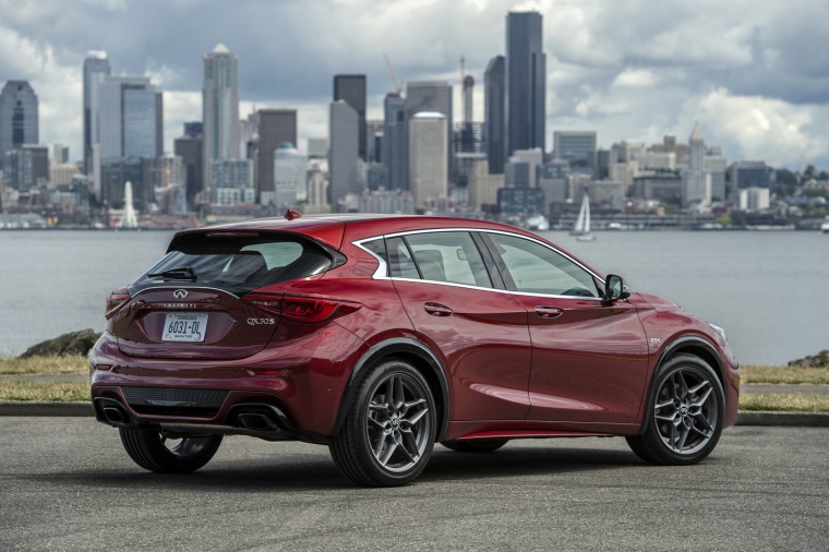 2019 Infiniti QX30S in Magnetic Red from a rear right view